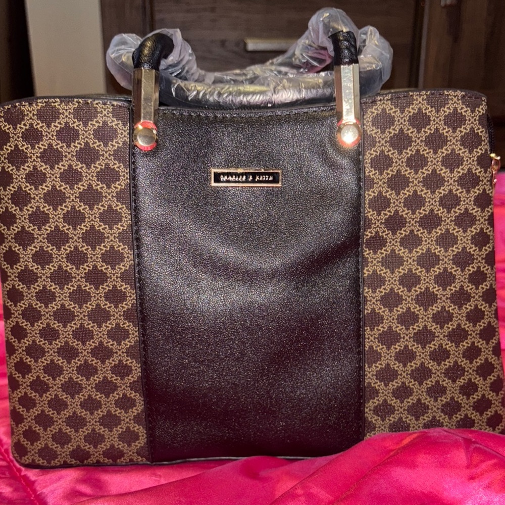 Charles & Keith Black and Brown Tote Bag with Elegant Design